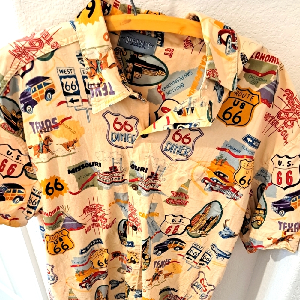 Cream Casual Button Down Shirt with Japanese Food Motifs